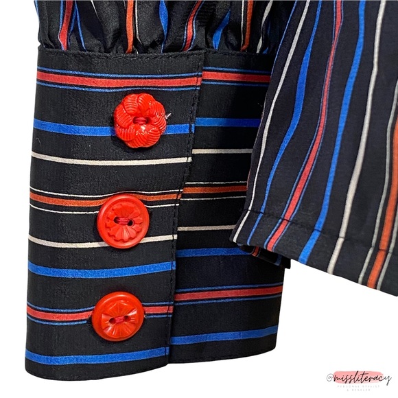 ❤️ Vintage le STJ Oriental Mockneck Puff Shoulder Longsleeve Blouse [Size M] - Picture 8 of 15